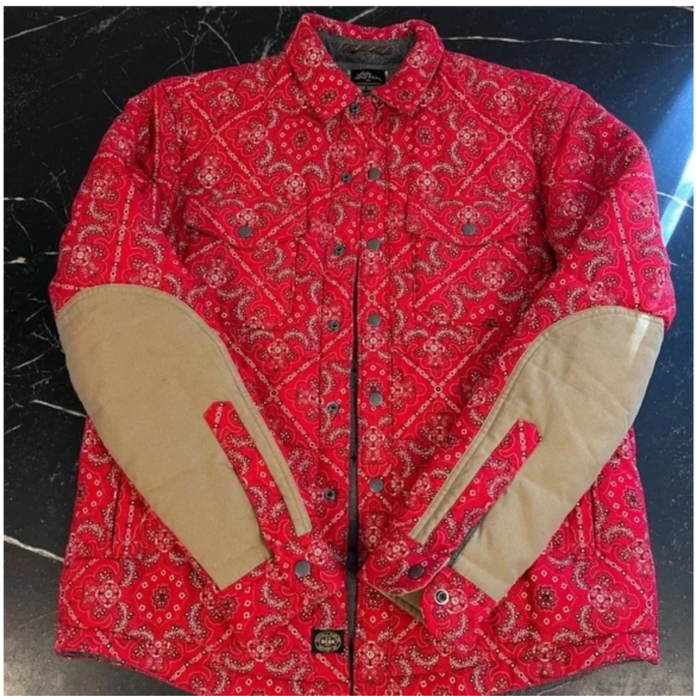 LL Bean x Todd Snyder Quilted Red Bandana Print Snap Front Shacket
